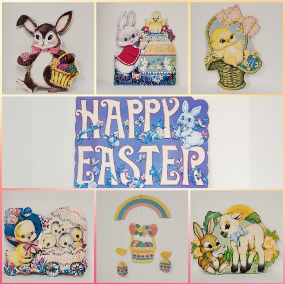 Vintage Easter Cardboard Cut Outs 1977- 1981 Lot of 7